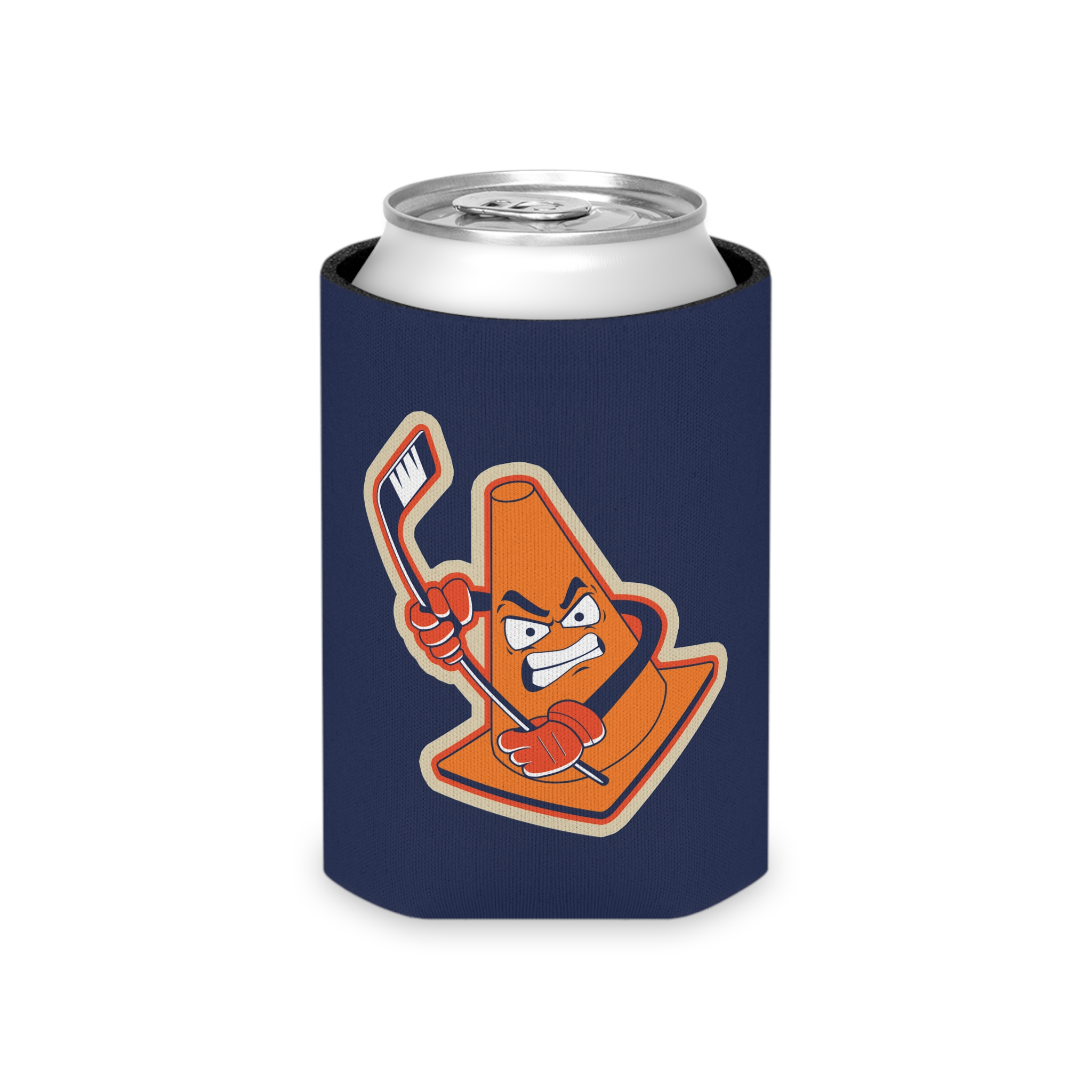 Traffic Cone Can Cooler with the Pylons cone mascot